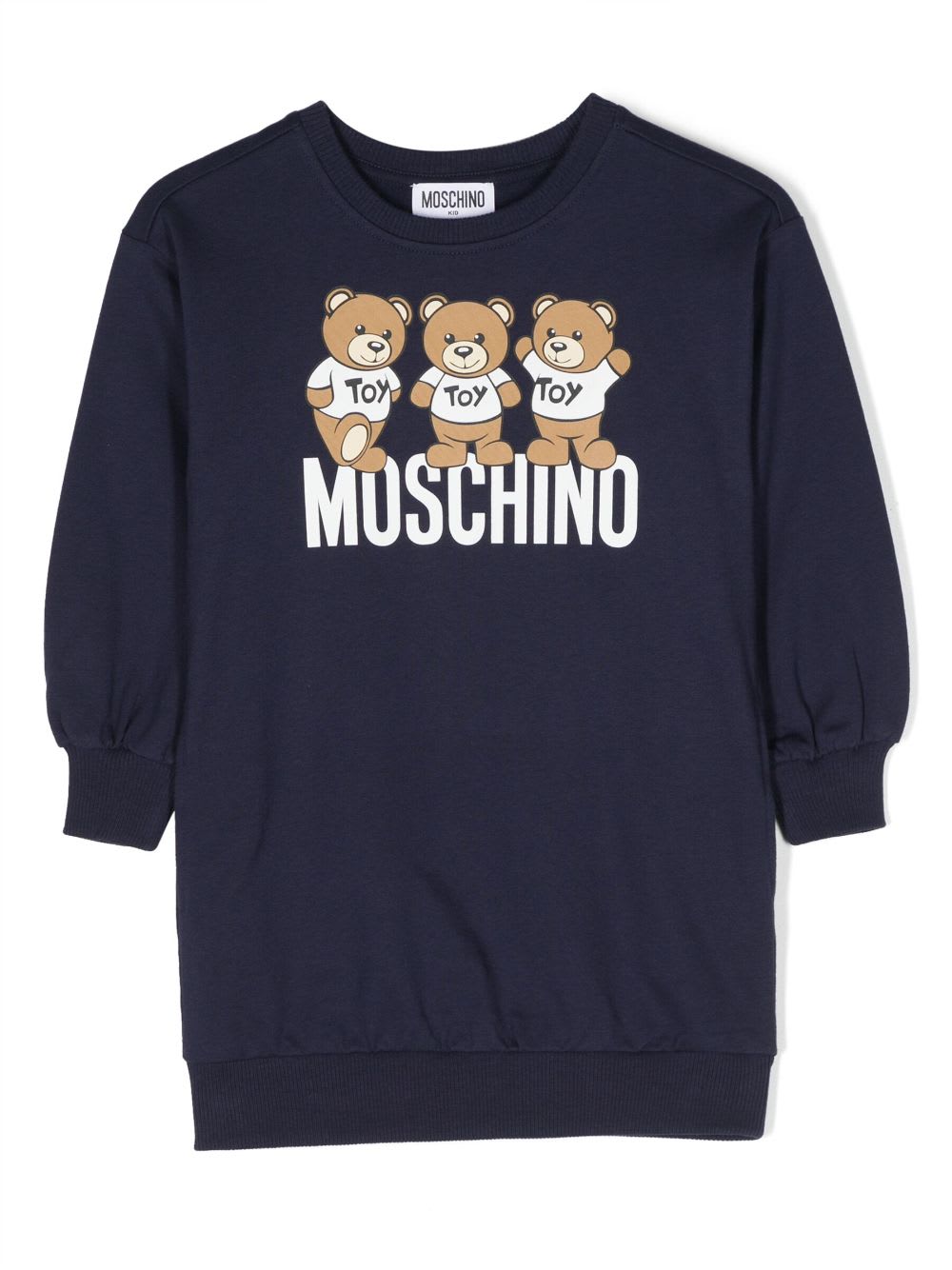 Moschino Kids'  Abito Teddy Bear Blu Navy In Felpa Di Cotone Bambina In Nero