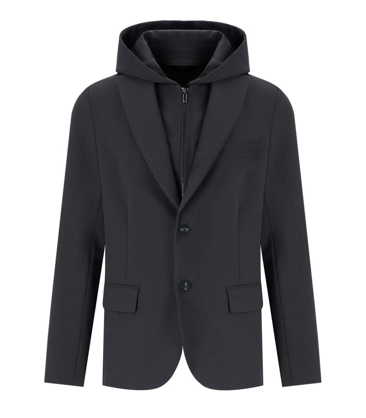 Detachable-panel Single Breasted Hooded Blazer