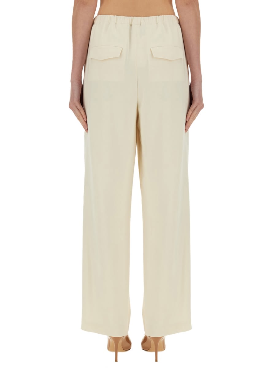 Theory Drawstring Elastic Waistband Pleated Trousers In Ivory