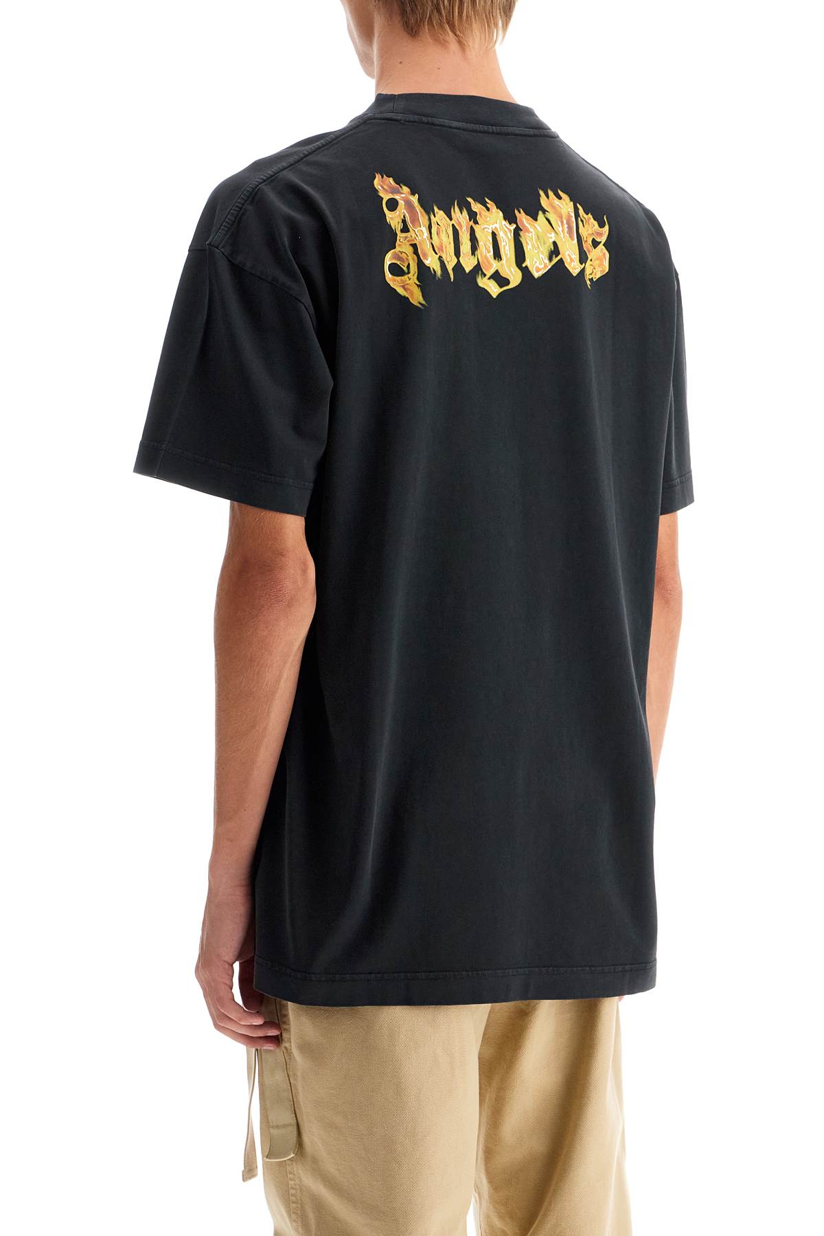 Shop Palm Angels Burning Logo T-shirt In Black Gold (black)