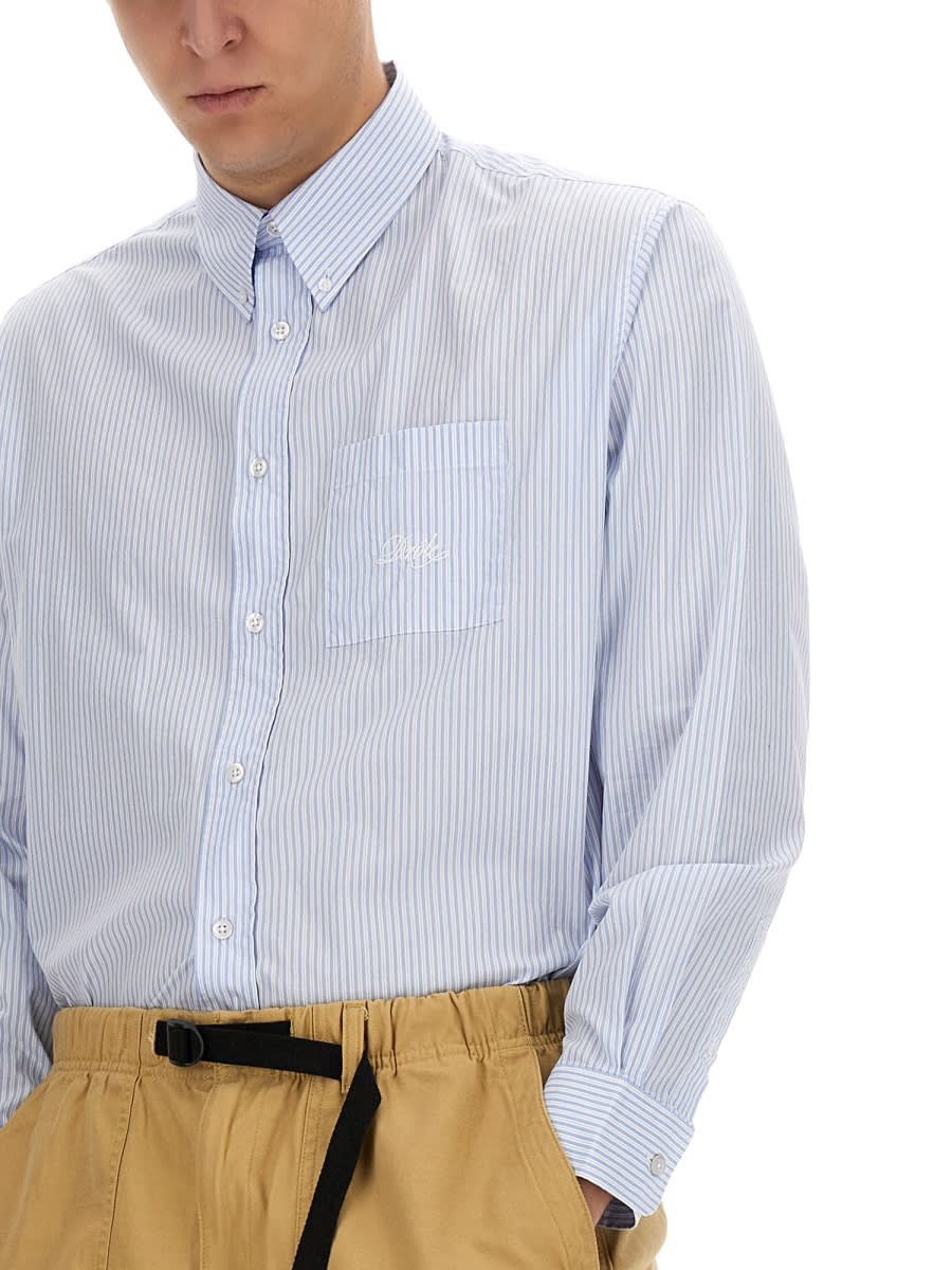 Drôle De Monsieur Striped Shirt Button-down Collar In Azure