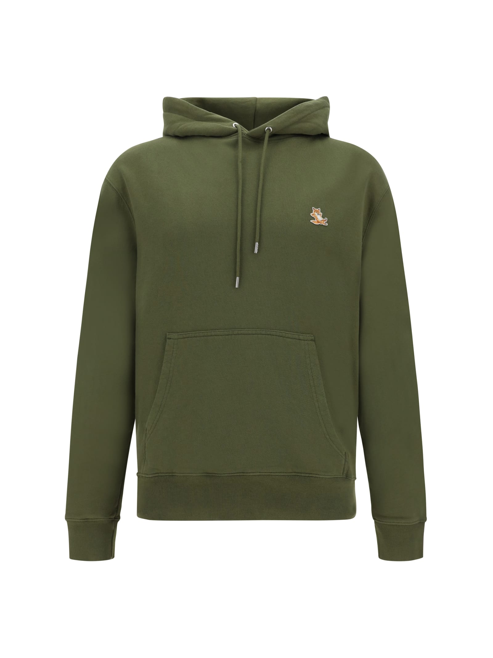 Shop Maison Kitsuné Fox Patched Hoodie In Military Green