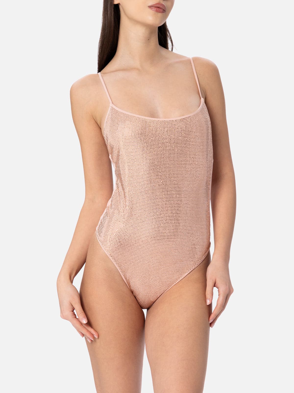 Shop Mc2 Saint Barth Woman Pale One-piece Swimsuit Cecille With Rhinestones In Pink