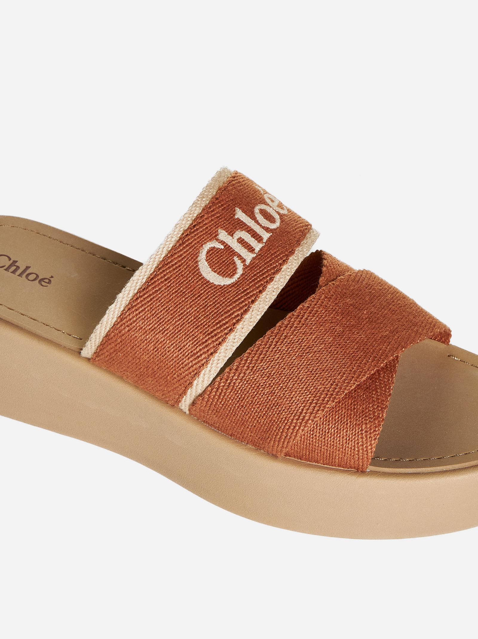 Shop Chloé Mila Fabric Sandals In Leather Brown