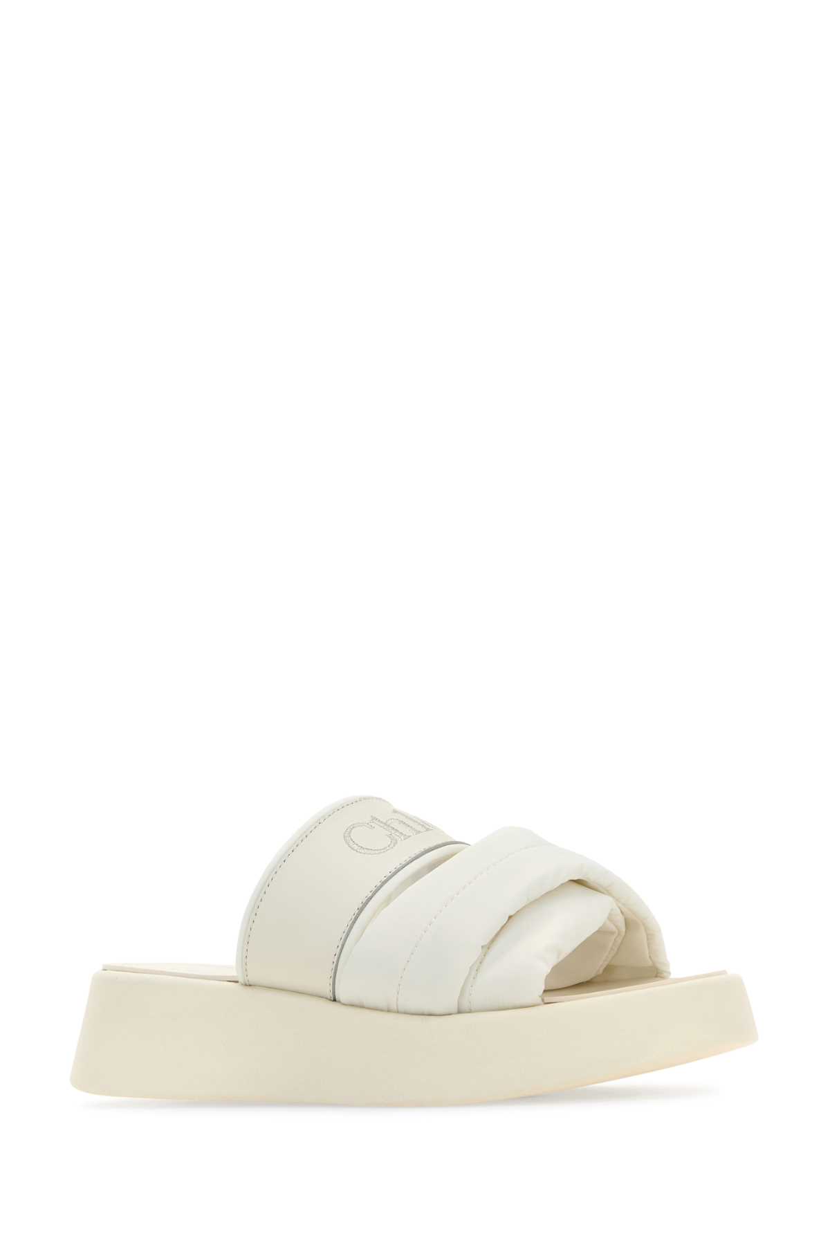 CHLOÉ WHITE FABRIC AND LEATHER MILA SLIPPERS