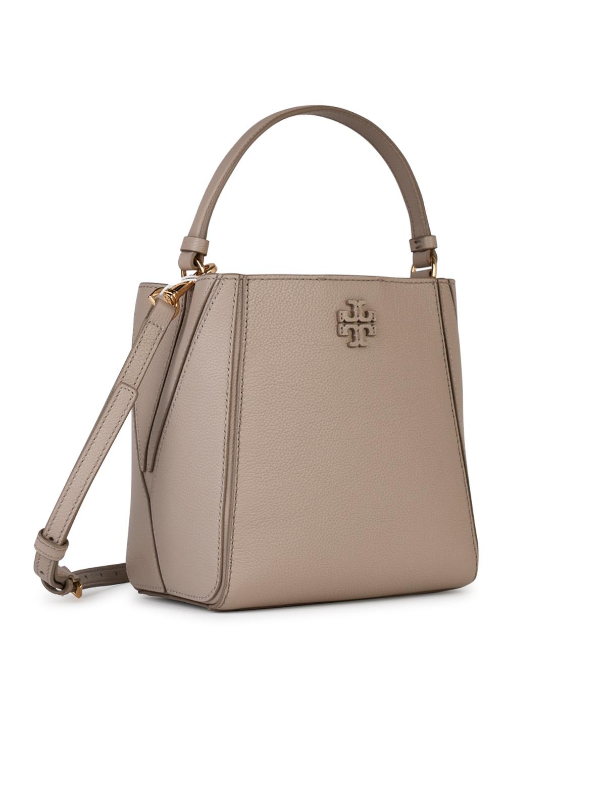 Shop Tory Burch Mcgraw Small Bucket Bag In Nude Leather In Fresh Clay