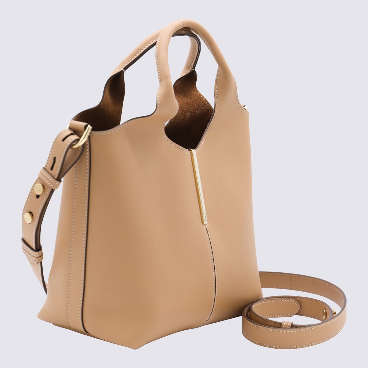 Tod's Cream Leather Top Handle Bag In Brown