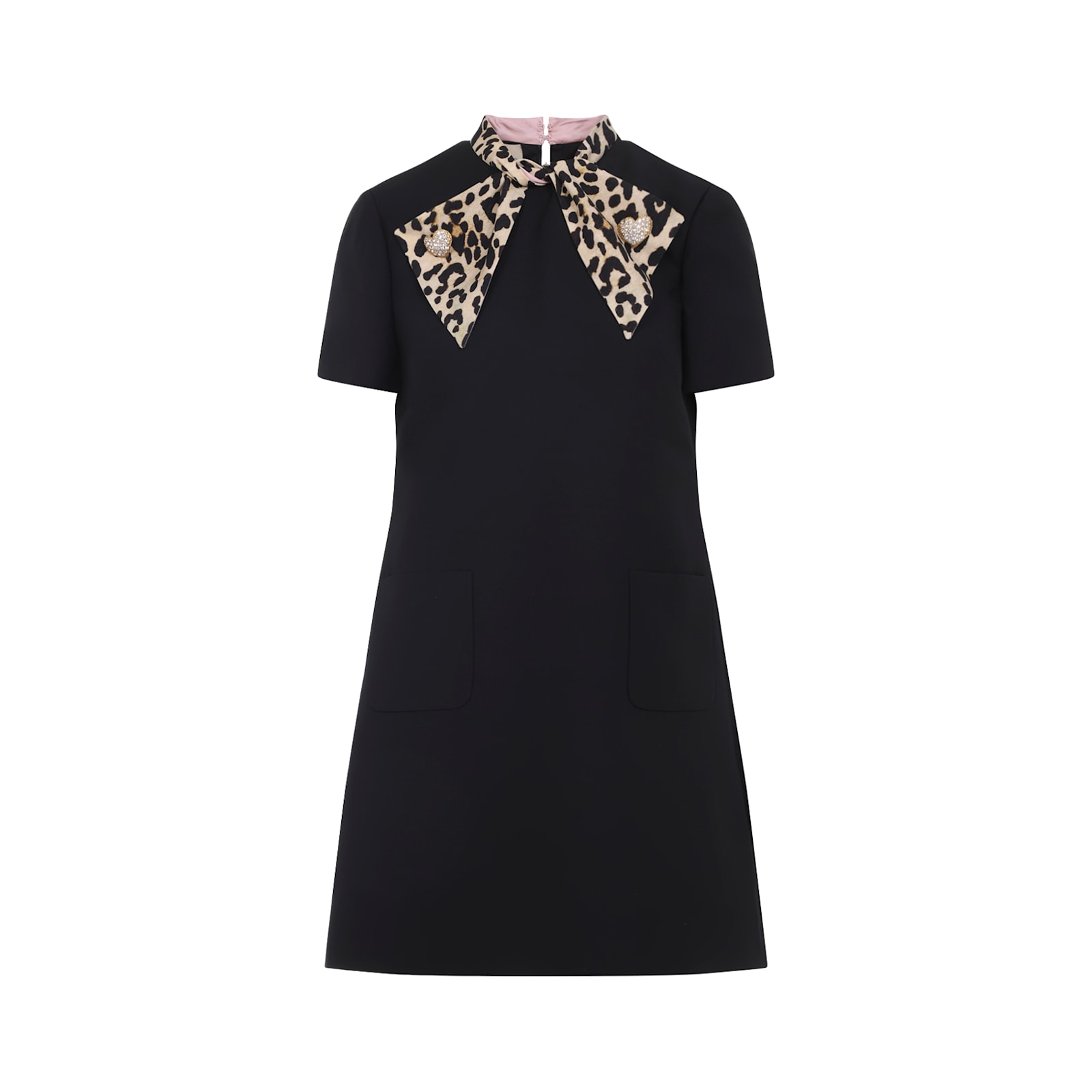 Valentino Embellished Pussy-bow Wool And Silk-blend Crepe Mini Dress In Black