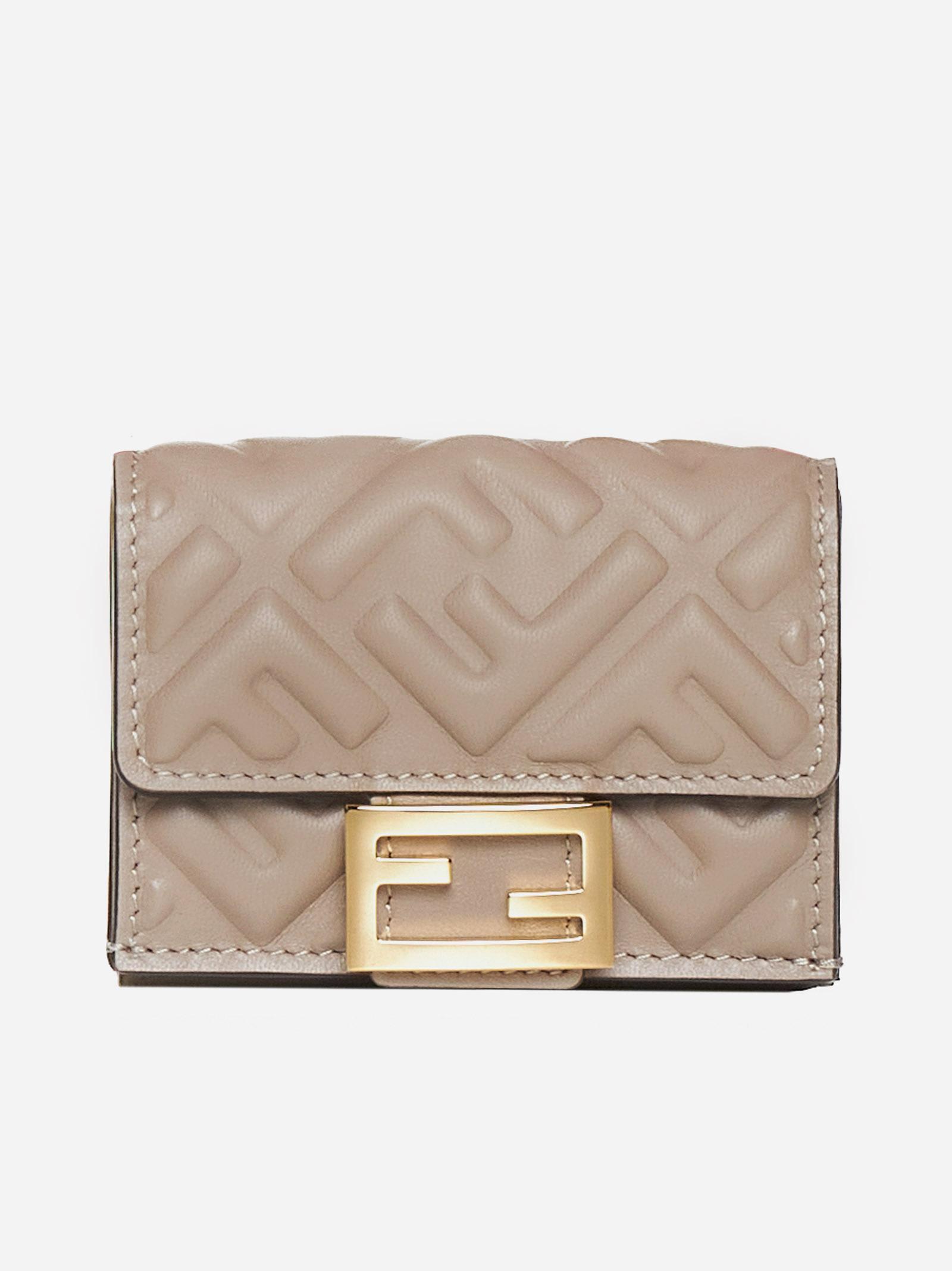 Shop Fendi Ff Leather Micro Trifold Wallet In Dove Grey