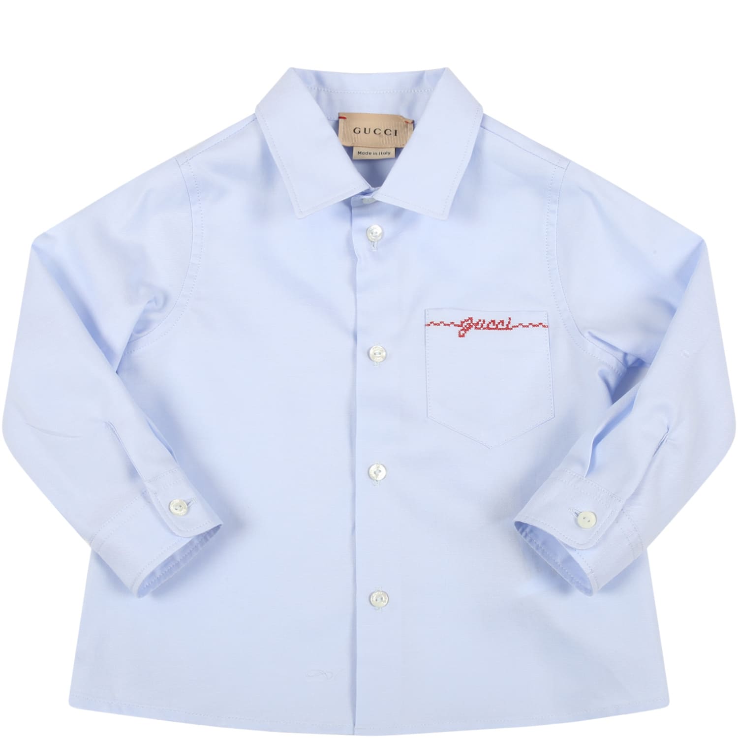 Gucci Light Blue Shirt For Baby Boy With Logo