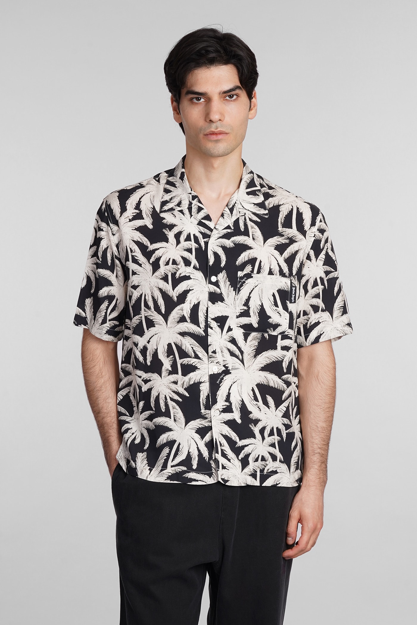 Shop Palm Angels Shirt In Black Viscose
