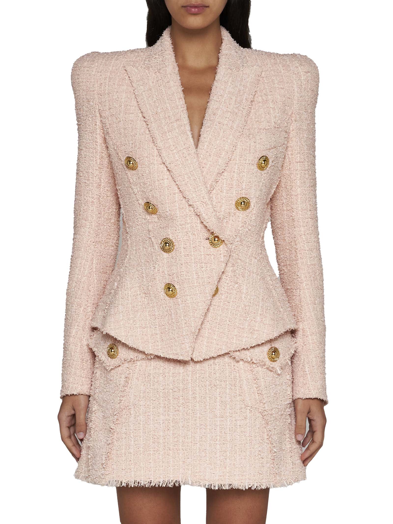 Shop Balmain Blazer In Nude Rosè