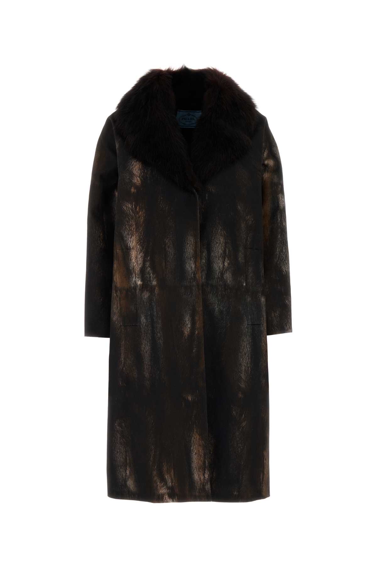 Prada Single-breasted Printed Drill Coat In Cacao