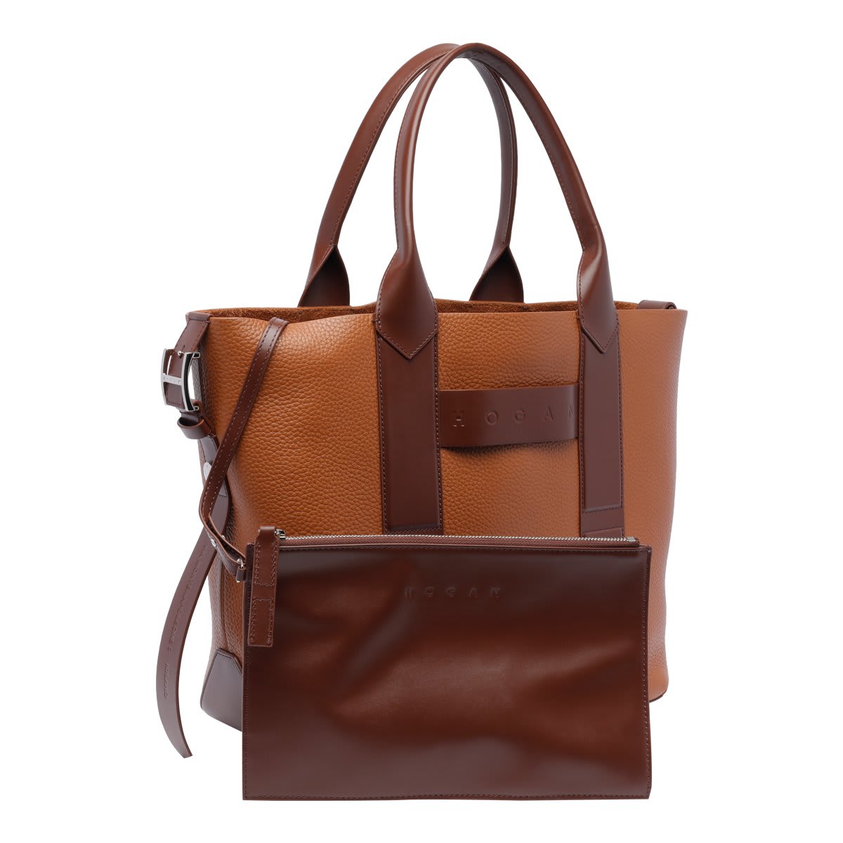 Hogan Structured Medium Shoulder Bag With Contrast Panels In Brown