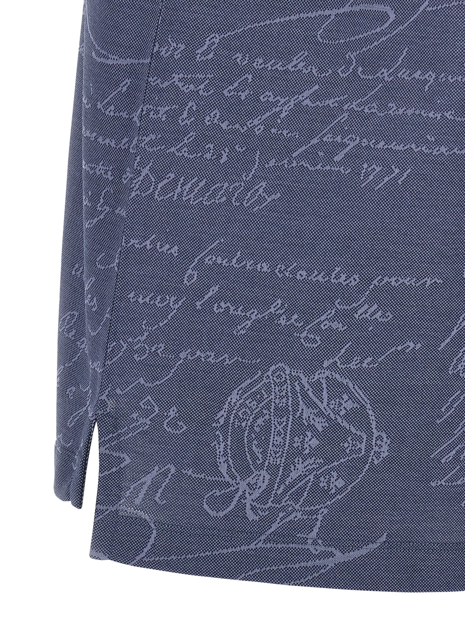 Berluti Printed Polo Shirt With Collar And Slits In Blue