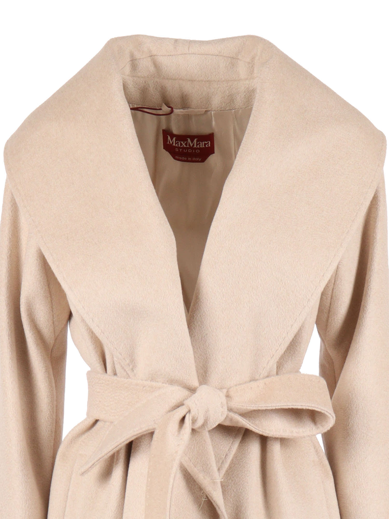 Max Mara Studio Belted Coat In Neutral