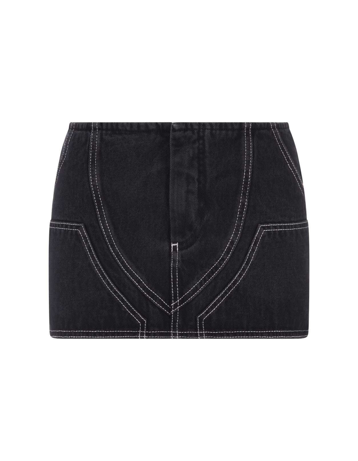 Shop Off-white Black Denim Mini Skirt With Contrasting Stitching