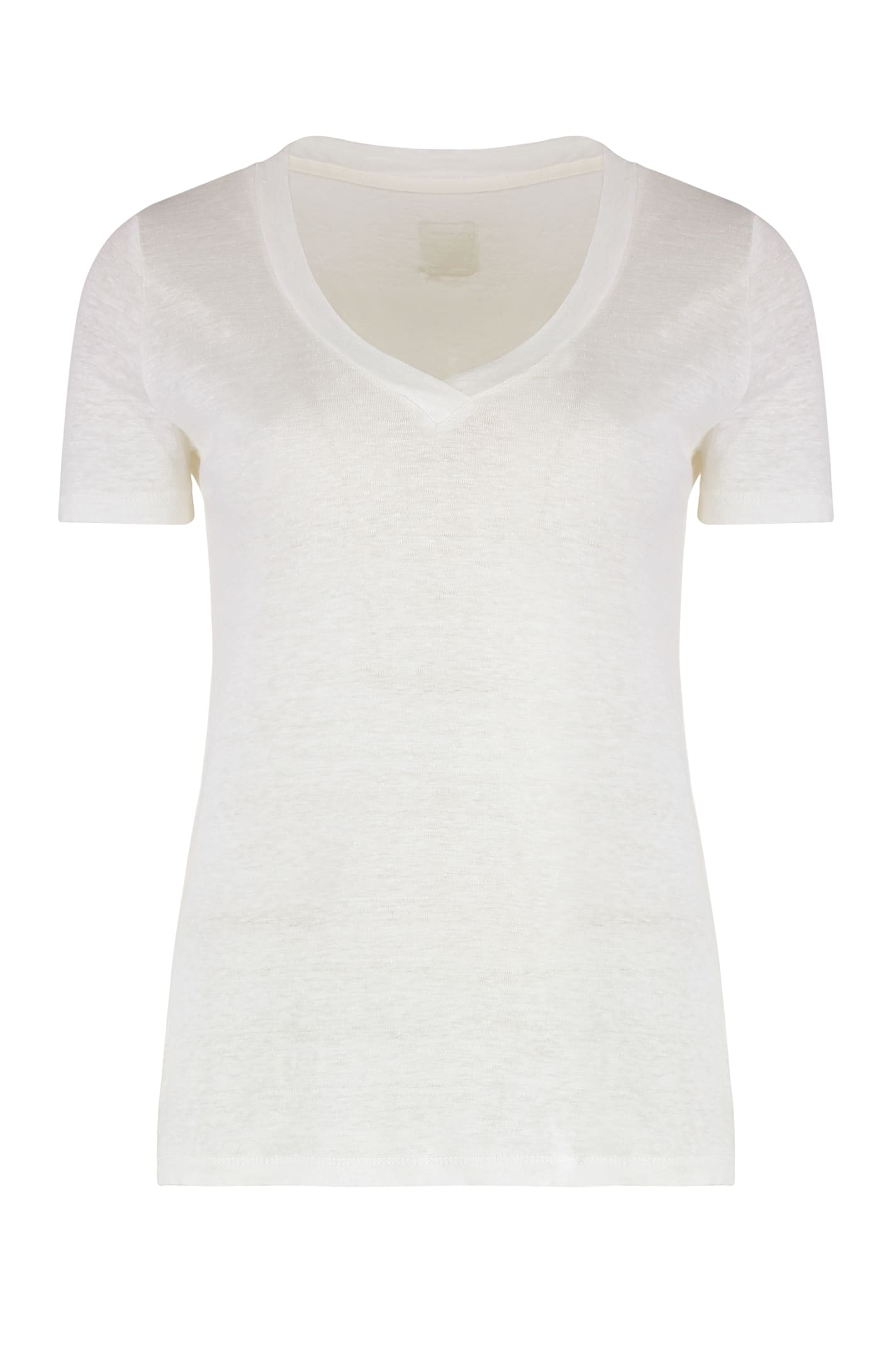 120% Lino Relaxed White Linen T-shirt With Scoop Neckline In White