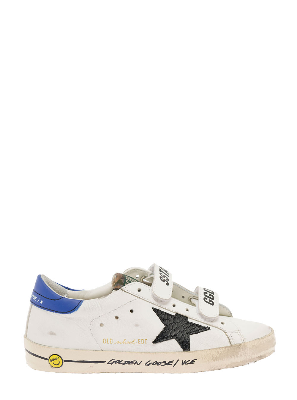 Golden Goose Golde Goose Kids Boys Old School White Leather Sneakers With Python Star Detail