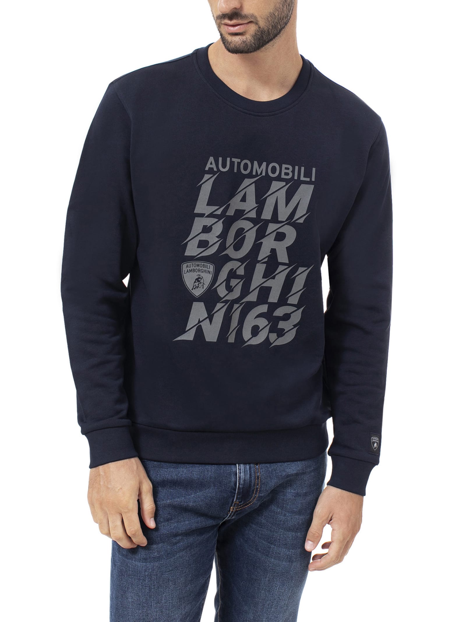 Automobili Lamborghini Crew Neck Sweatshirt With Lamborghini Logo In Black And Grey