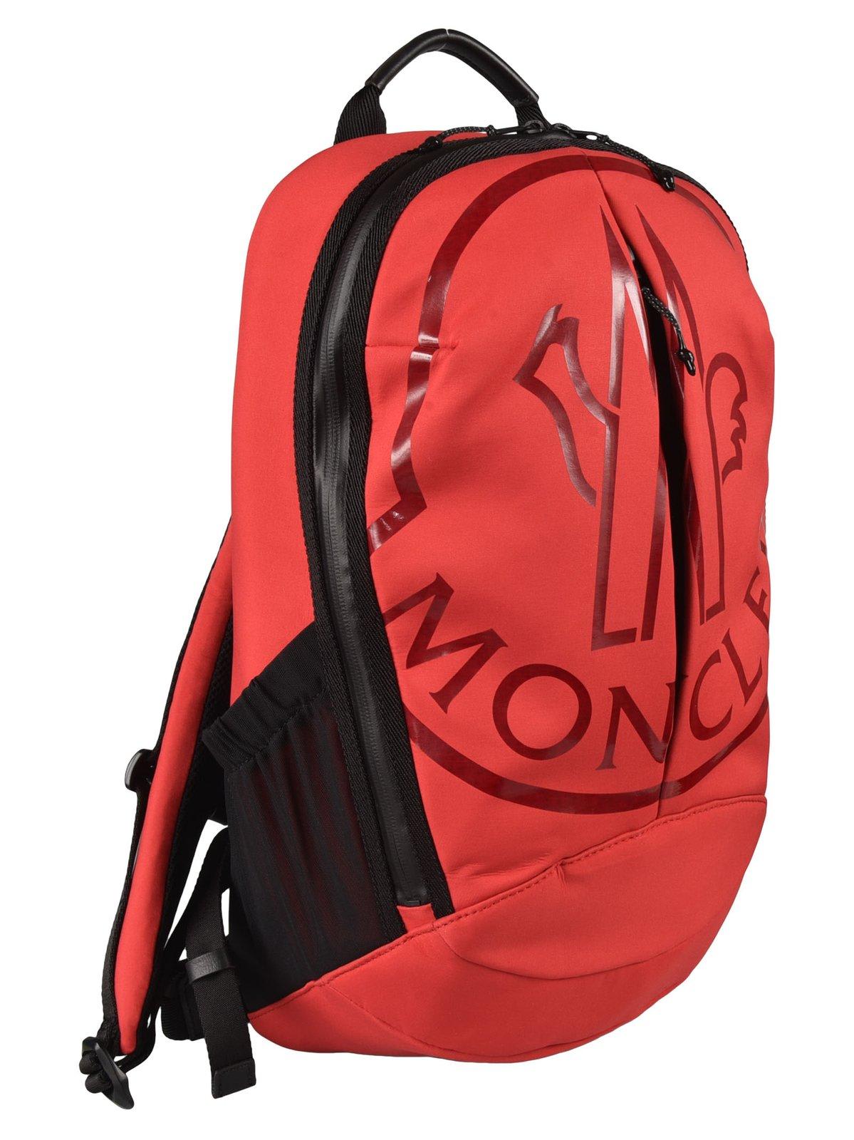 Shop Moncler Logo Print Zipped Backpack In Red