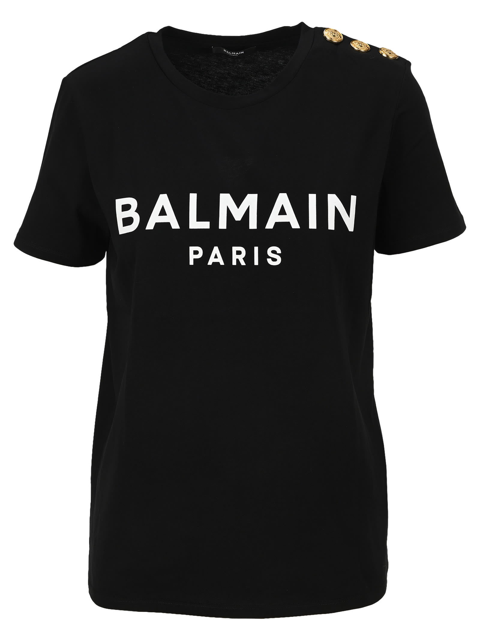 Balmain Cotton T-shirt With Silver Balmain Logo Print