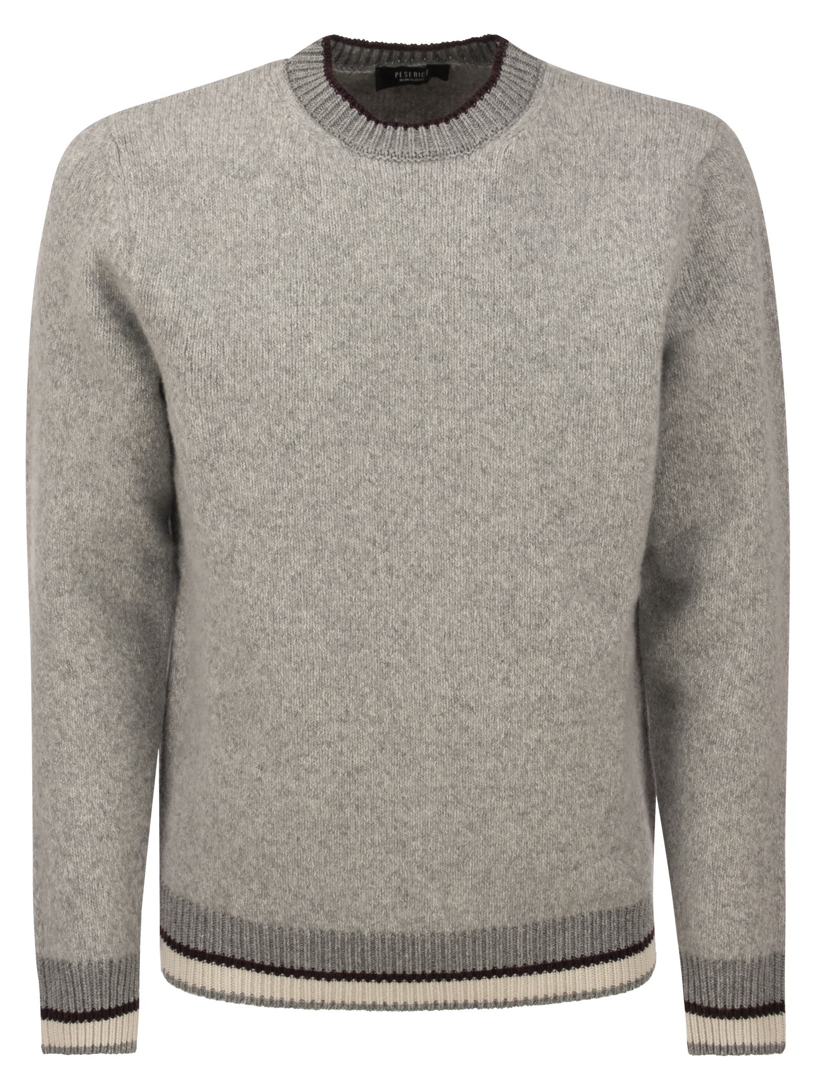 Peserico Round-neck Sweater In Wool Silk And Cashmere Boucle Patterned Yarn In Grey