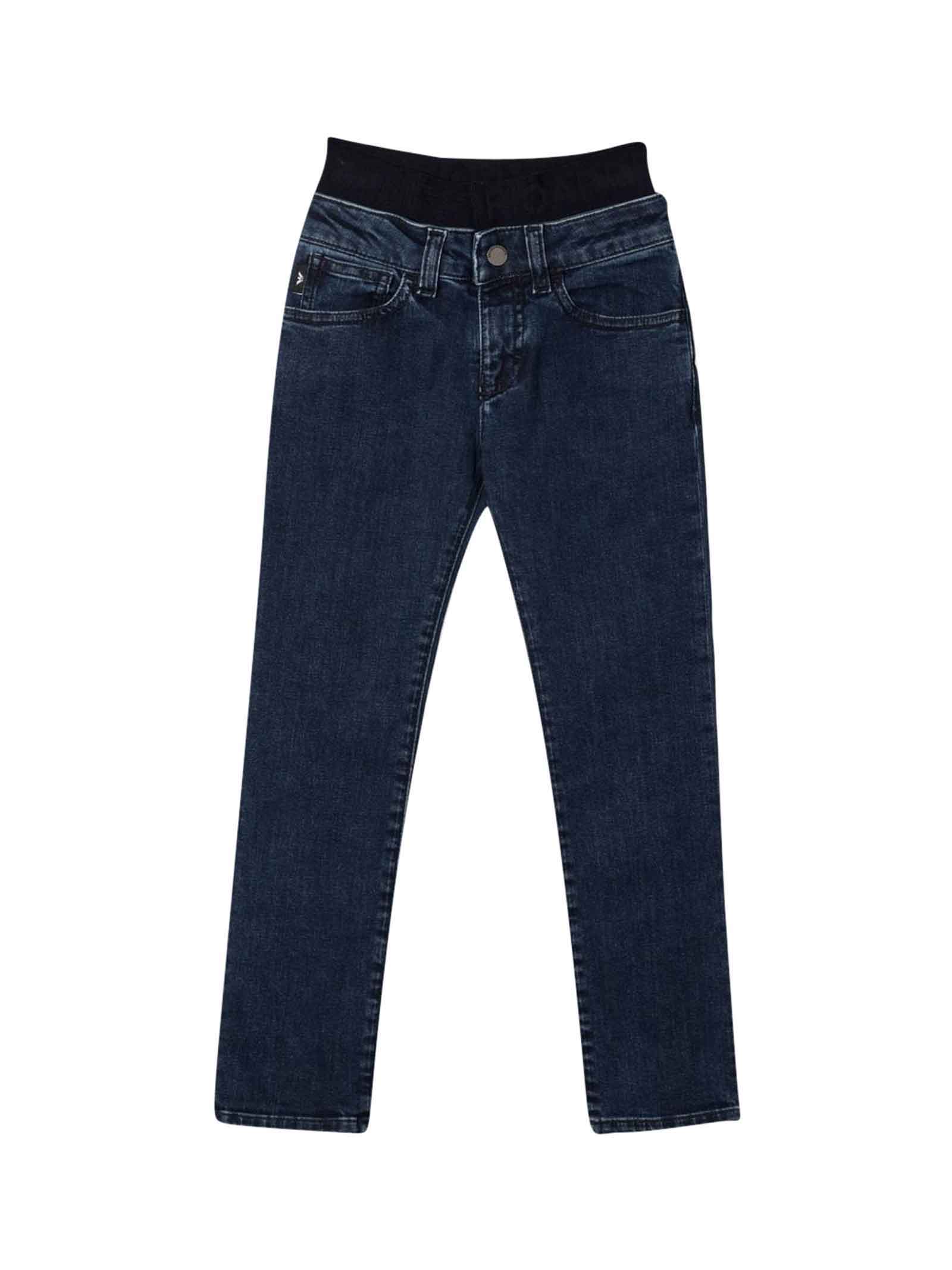 Emporio Armani Blue Jeans With Elastic Waistband And Button Closure