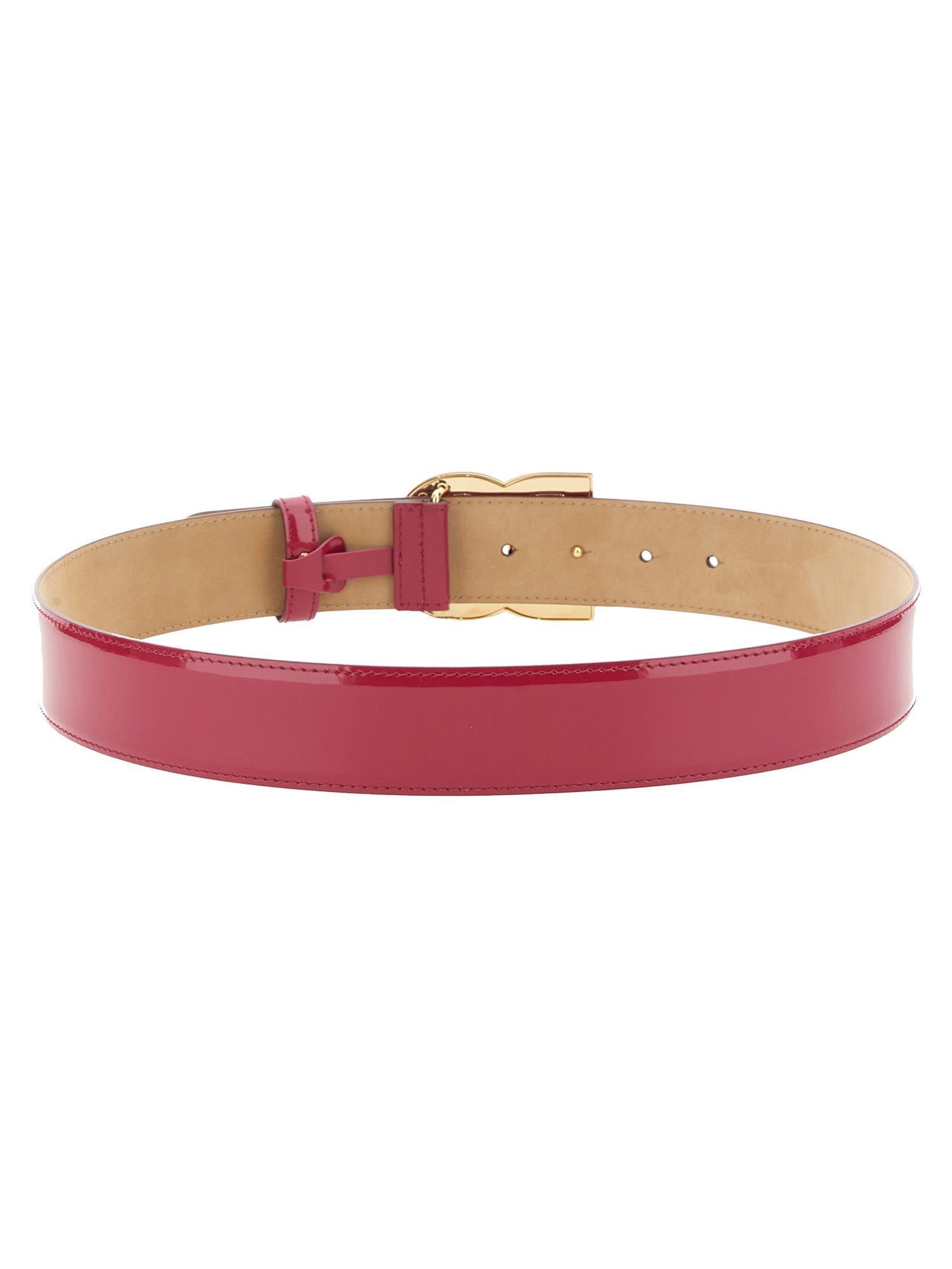Dolce & Gabbana Adjustable Thin Belt With Gold-tone Buckle And Smooth Finish In Rosa