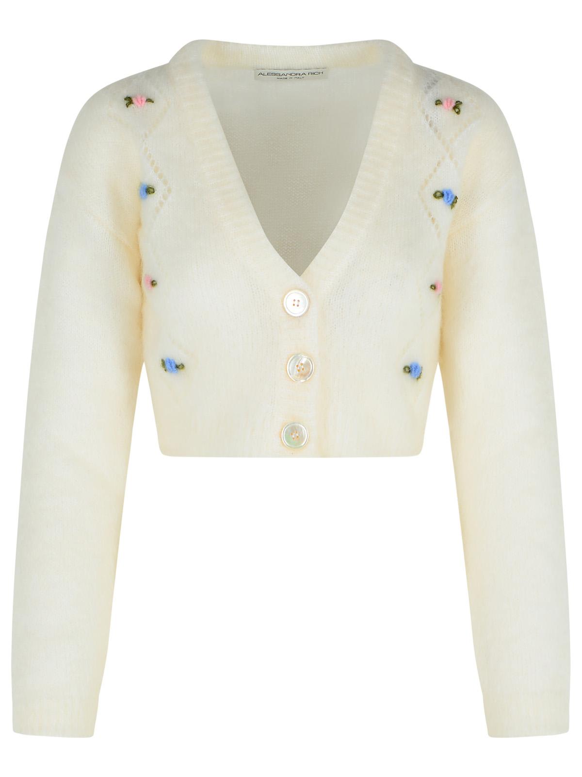 Alessandra Rich Ivory Mohair Blend Cardigan In Neutral