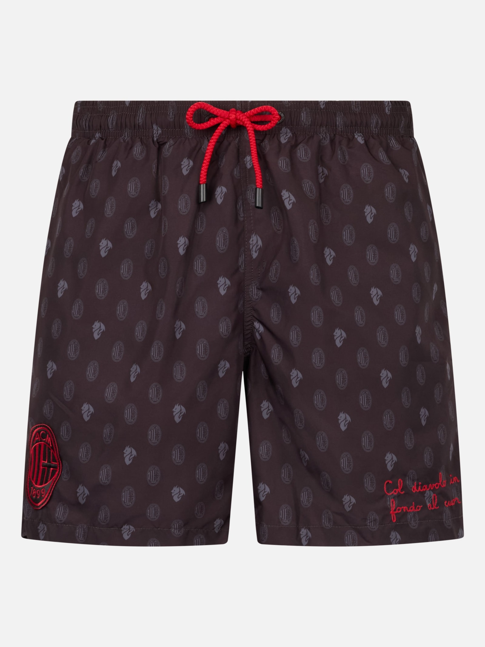 MC2 SAINT BARTH MAN LIGHTWEIGHT FABRIC SWIM SHORTS WITH MILAN LOGO PRINT AND PATCH AC MILAN SPECIAL EDITION