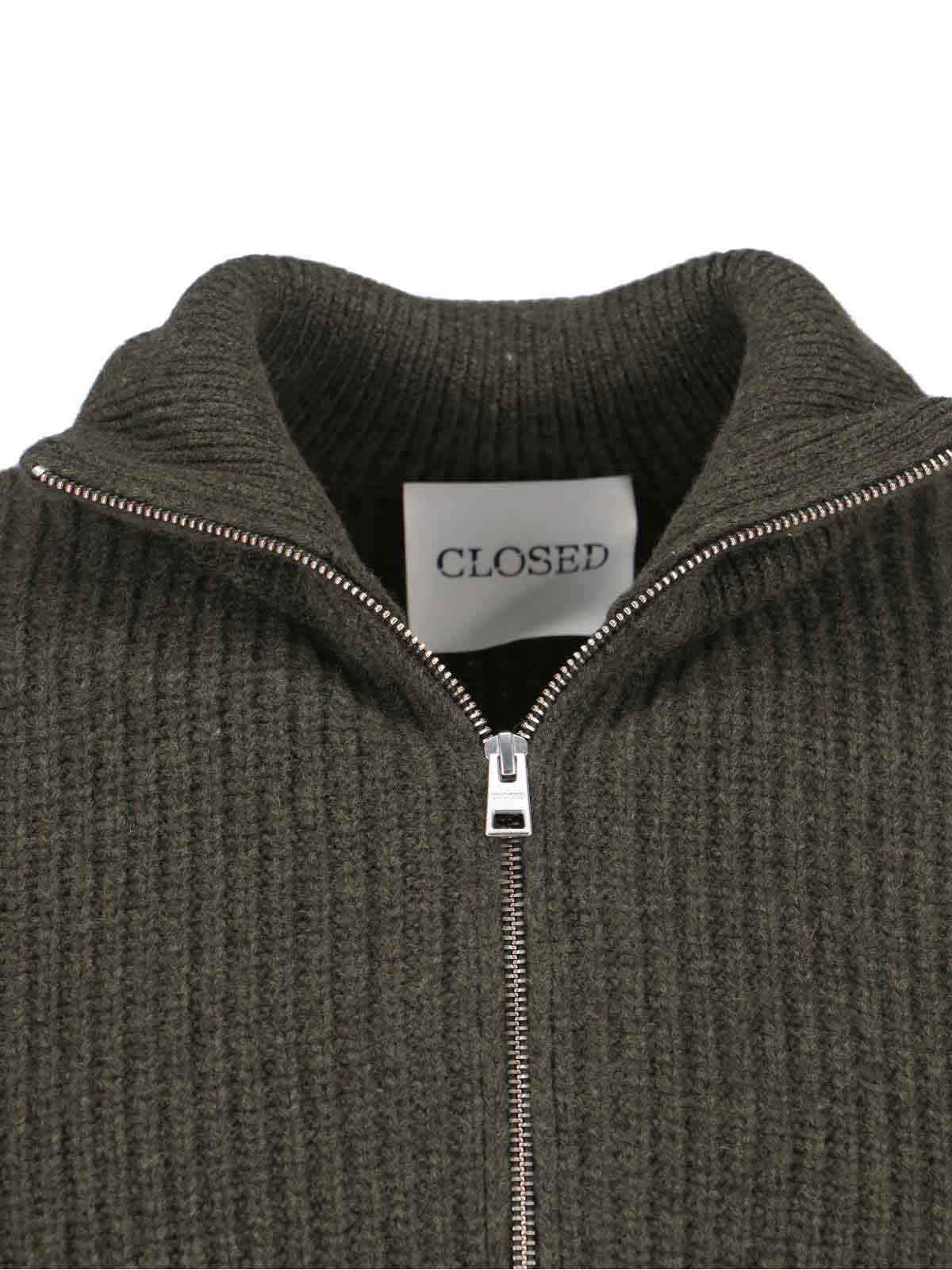 Closed High Collar Long Sleeve Knit Sweater In Green