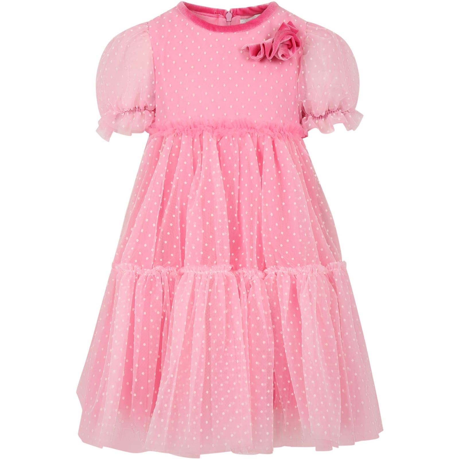 Monnalisa Kids' Pink Dress For Girl With Polka Dots