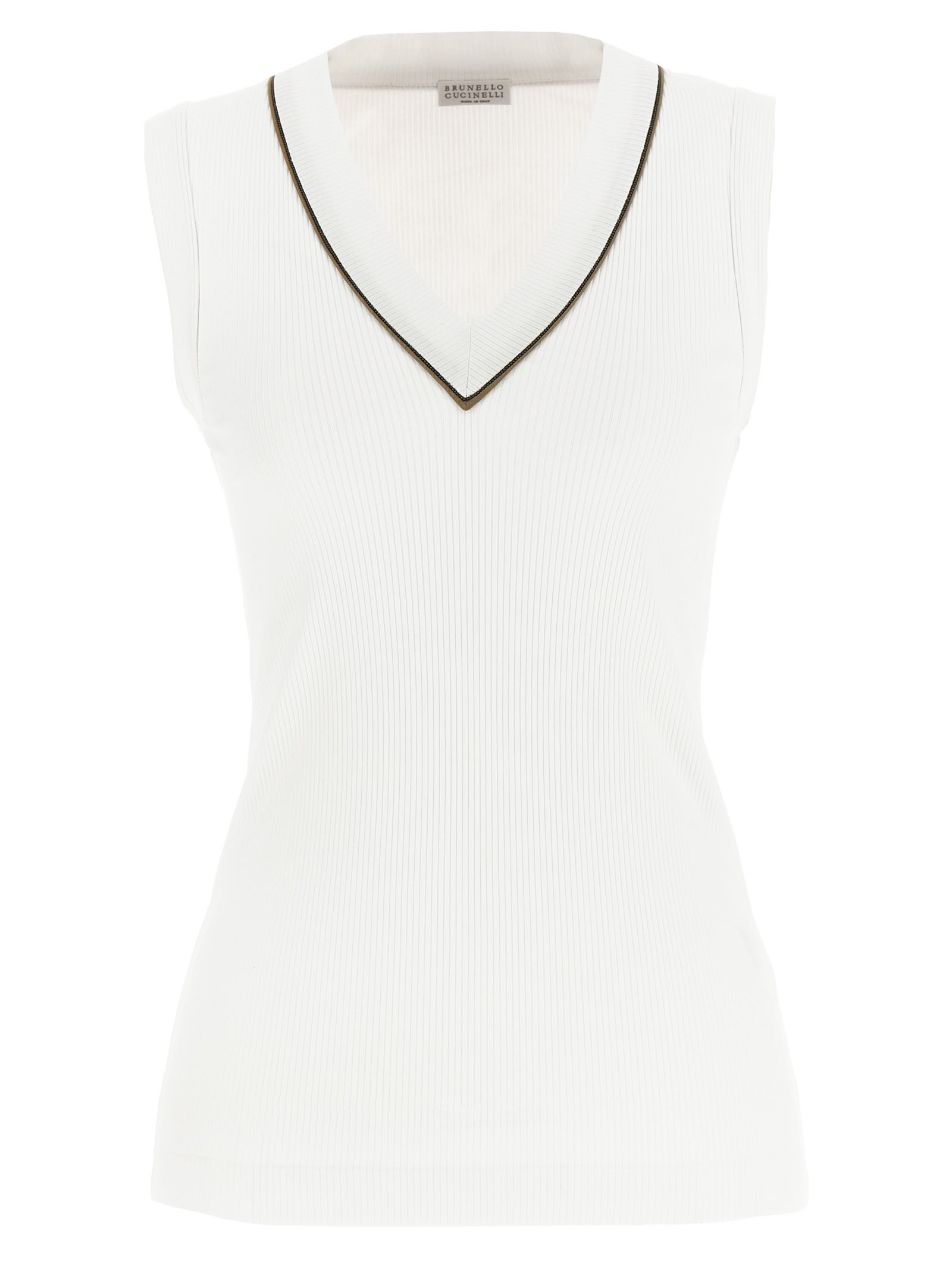 Brunello Cucinelli Stretch-cotton V-neck Top In White