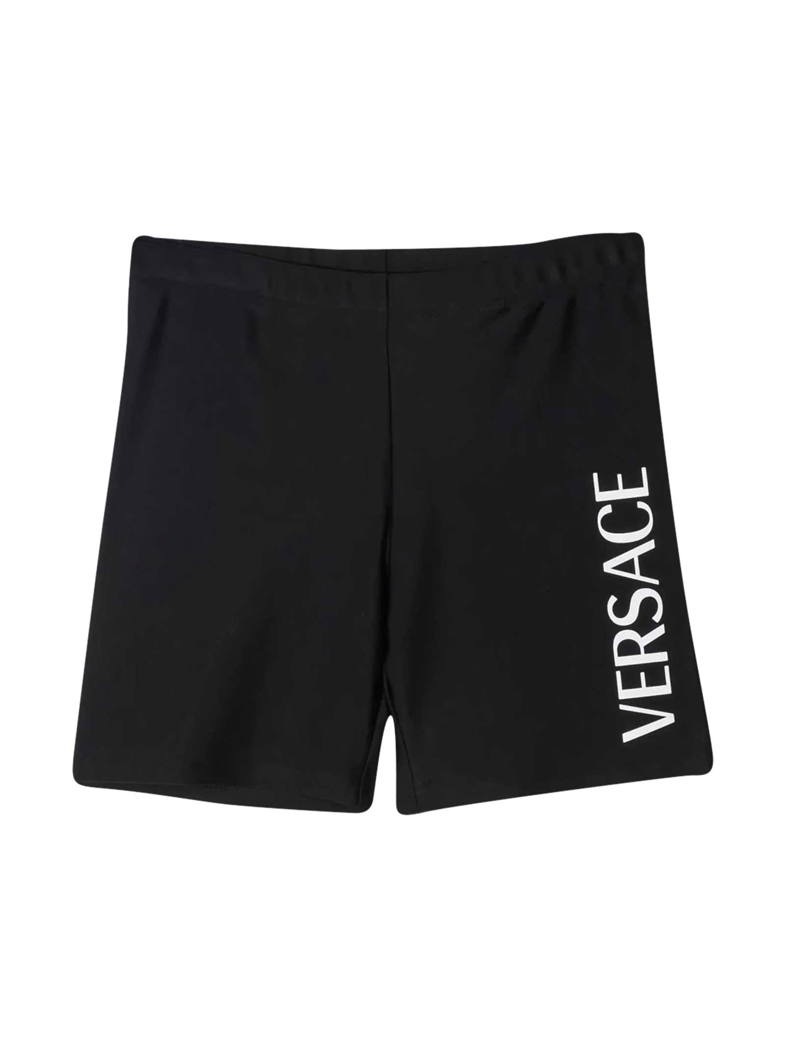 Versace Young Black Shorts With White Logo