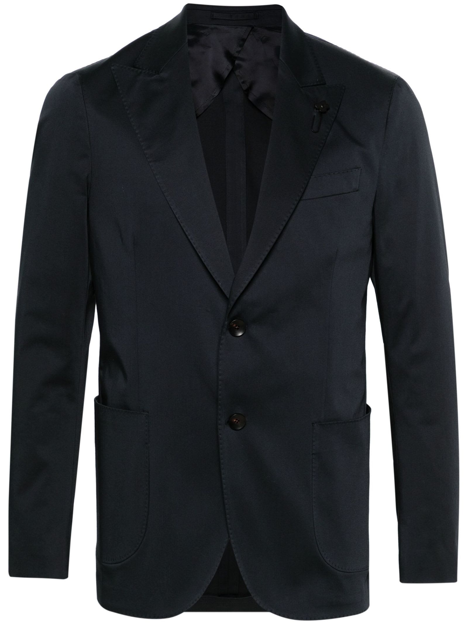 Shop Lardini Navy Blue Stretch-cotton Single-breasted Blazer