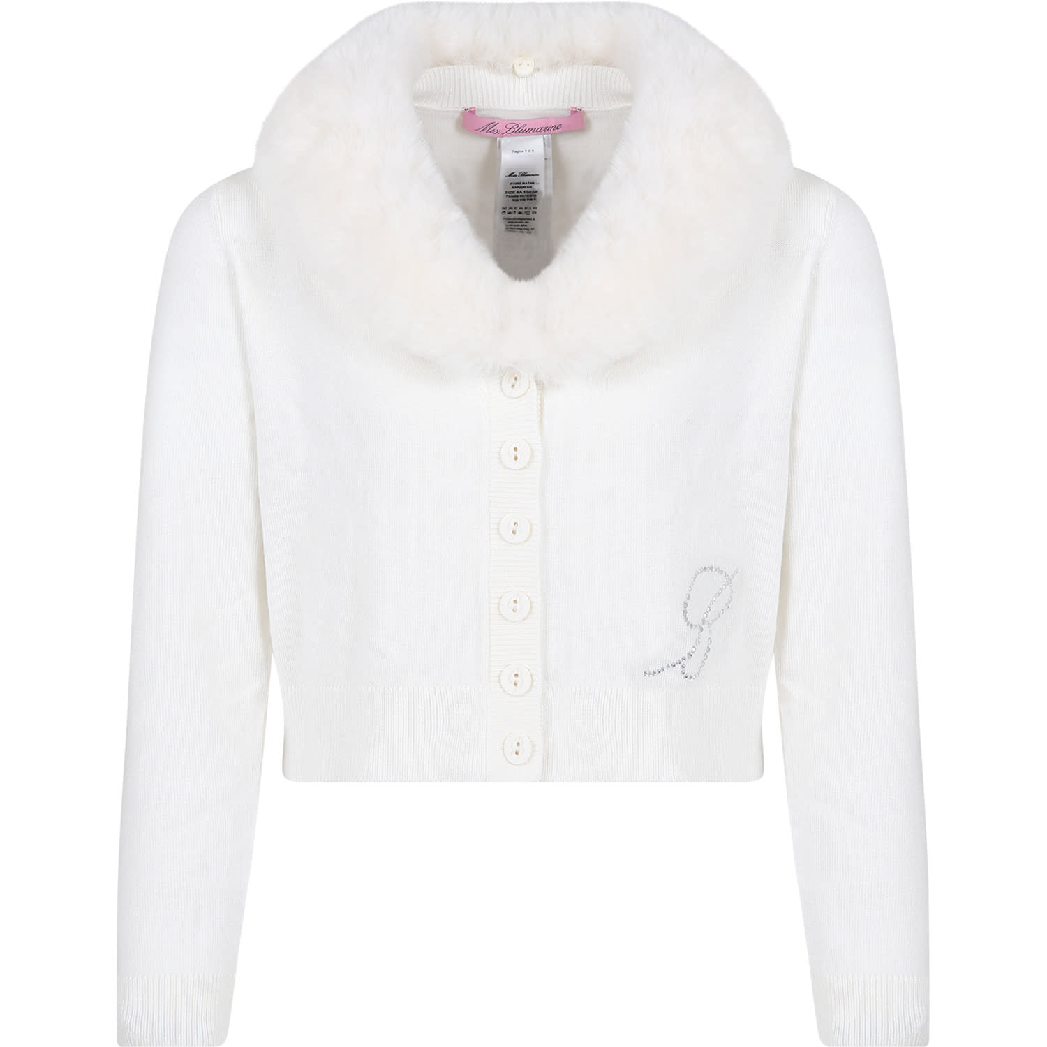 Blumarine Kids' Ivory Cardigan For Girl With Logo