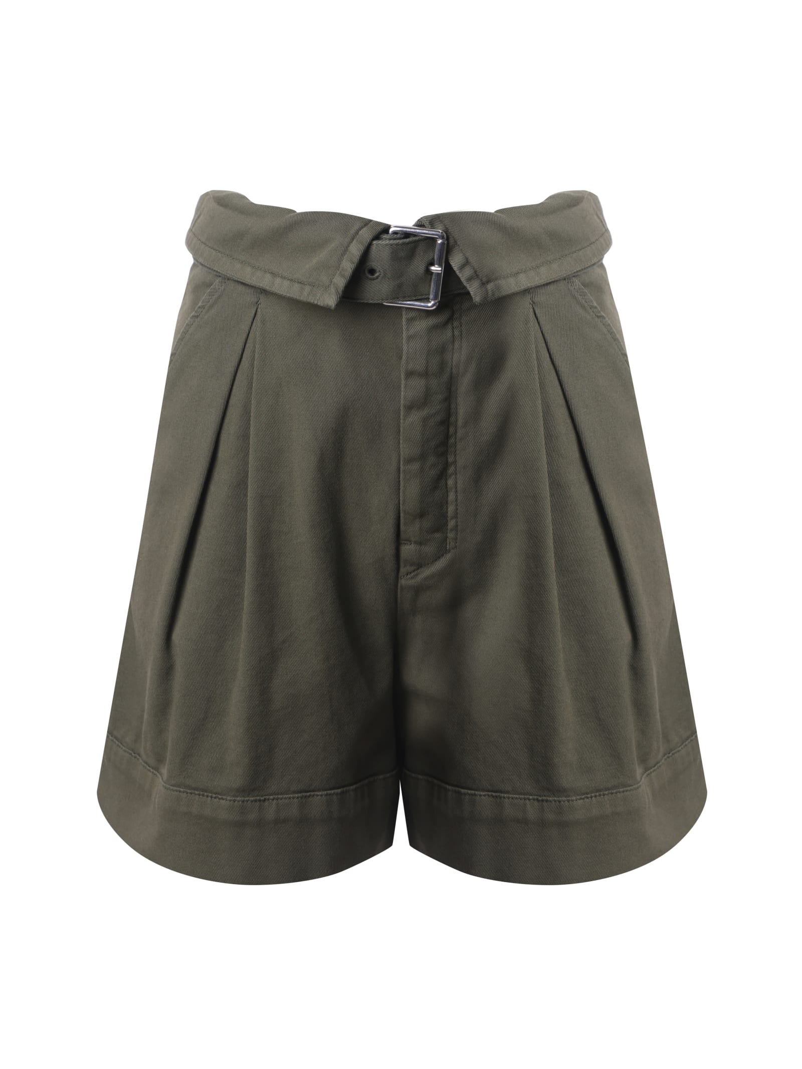 Pinko Judo Pleated Shorts In Olive Green