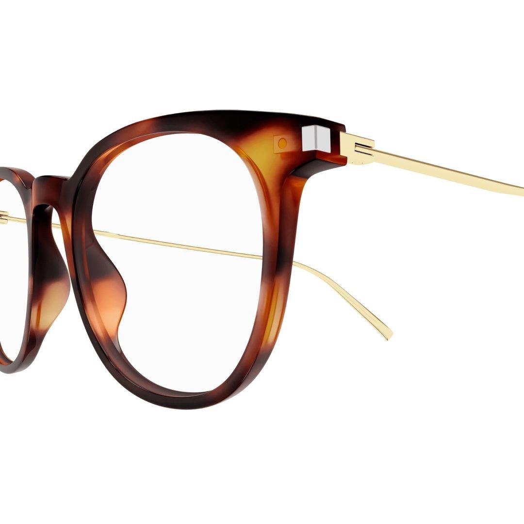 Shop Saint Laurent Round Frame Glasses In 002 Havana Gold Transpare