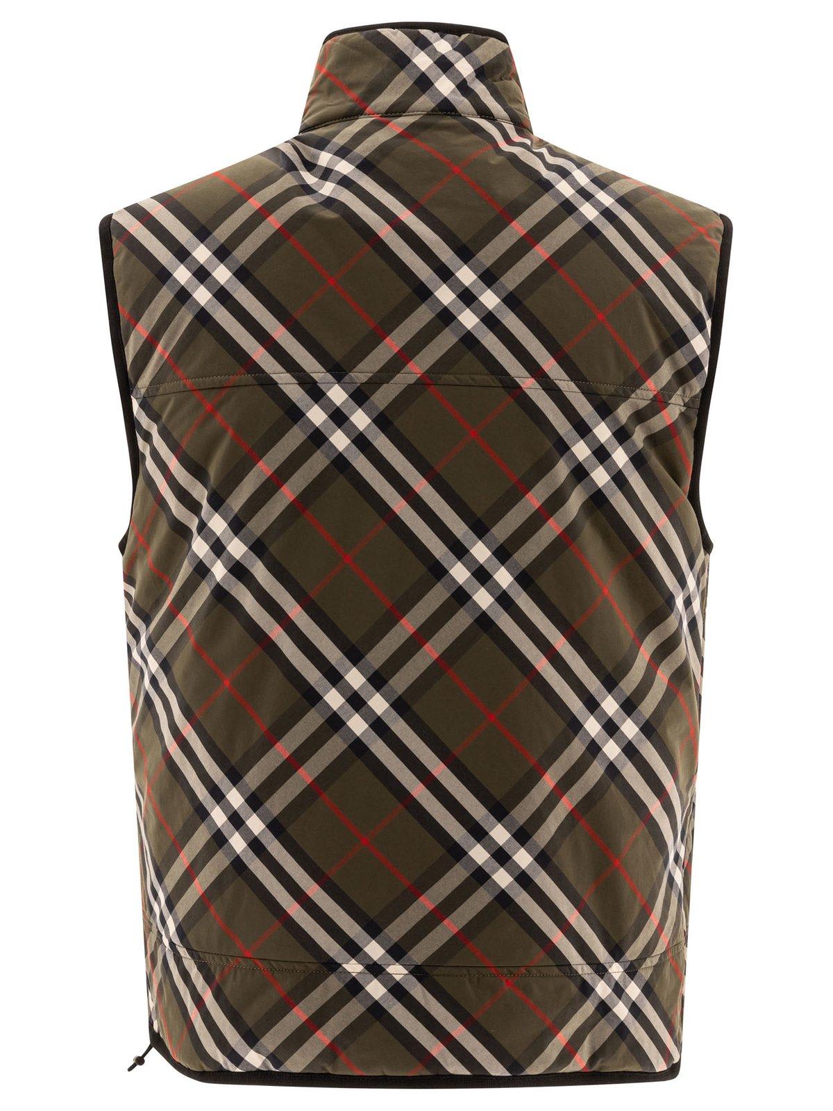 Shop Burberry Checked Zip-up Padded Gilet