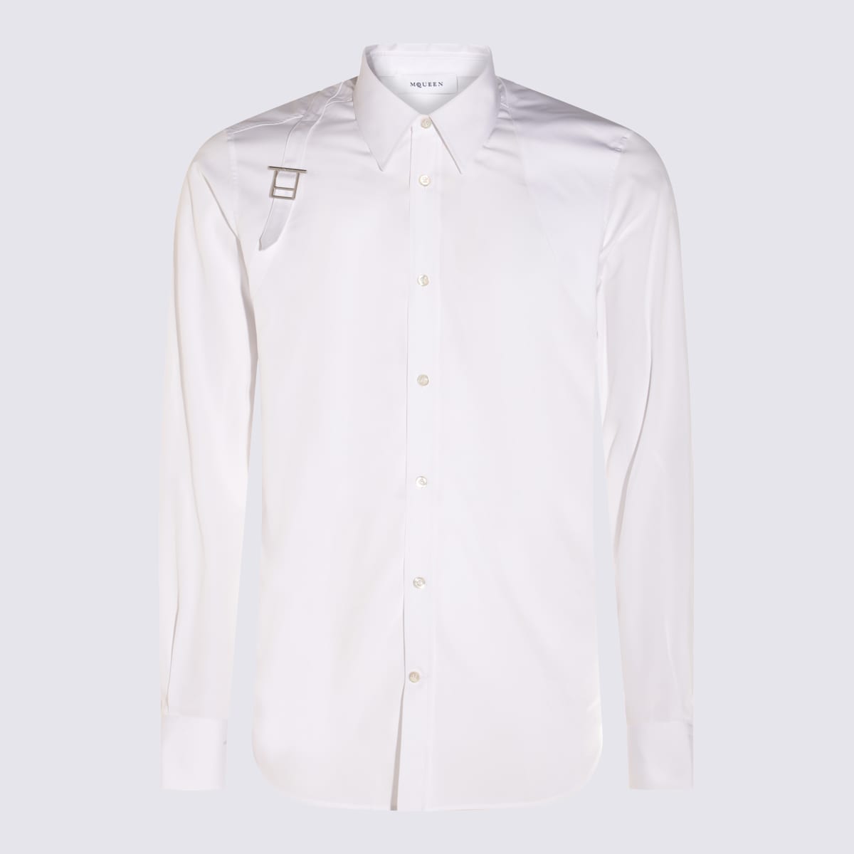 Alexander Mcqueen Structured Button-down Collar Shirt With Buckle In White