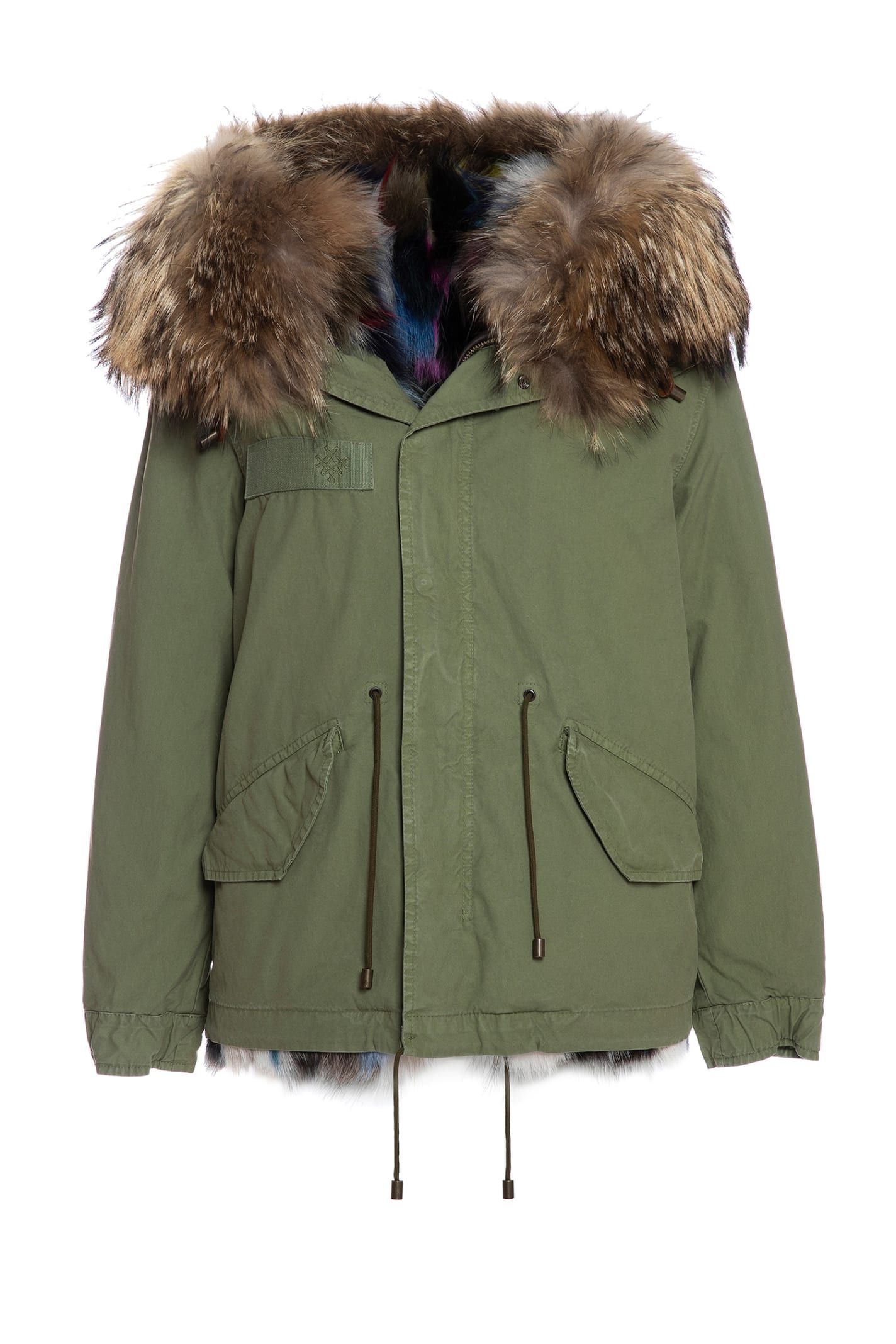 Mr & Mrs Italy Exclusive Fw20 Icon Parka: Army Cotton Canvas Mini Parka With Patch Fox Fur Lining