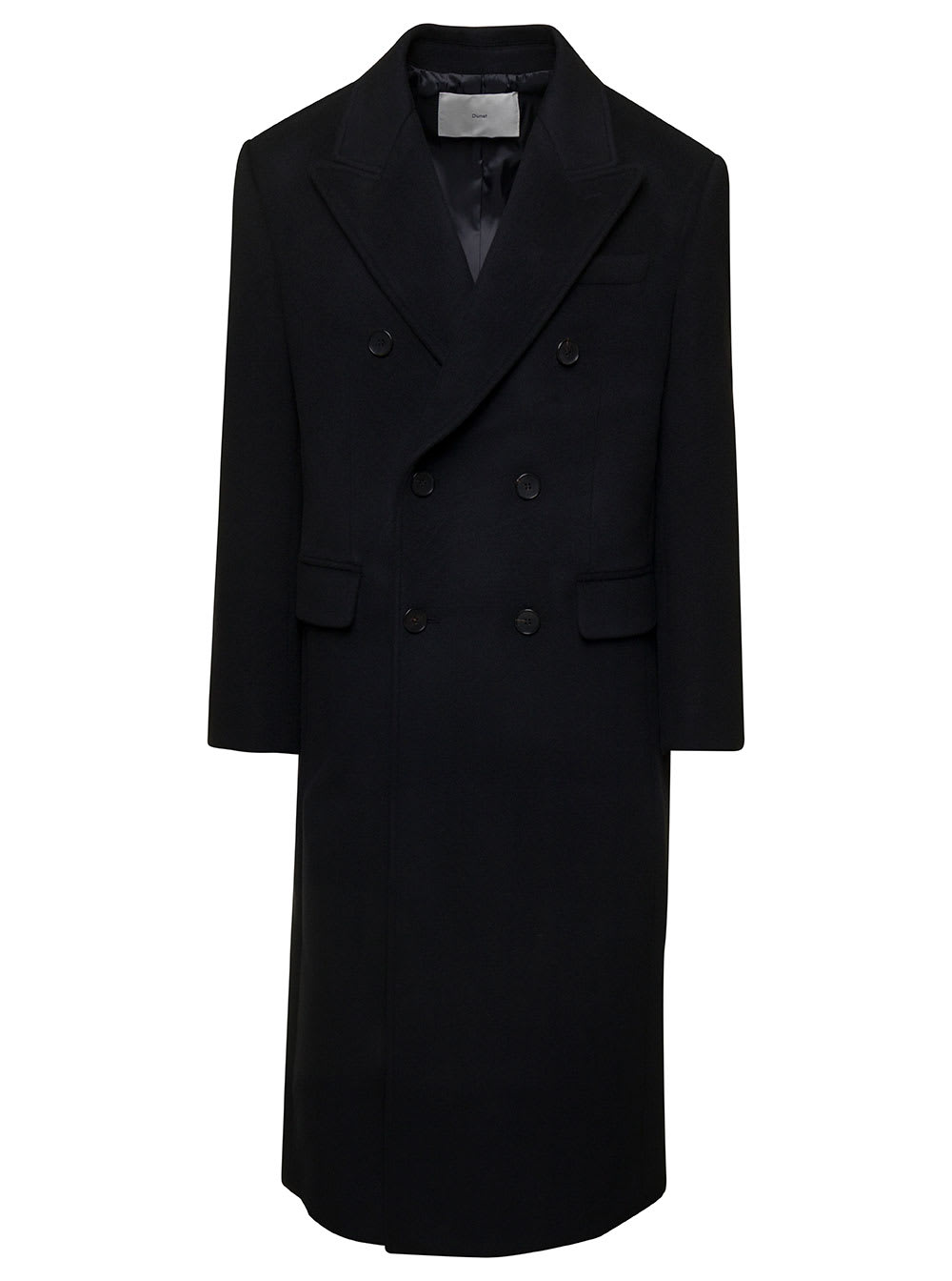 DUNST LONG BLACK TAILORED DOUBLE-BREASTED COAT IN WOOL MAN