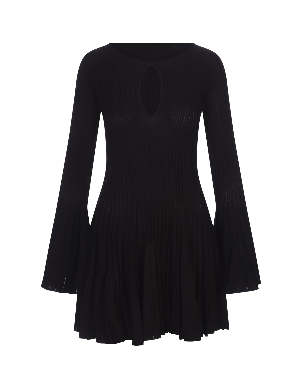 Blumarine Black Pleated Knit Flare Mini Dress
