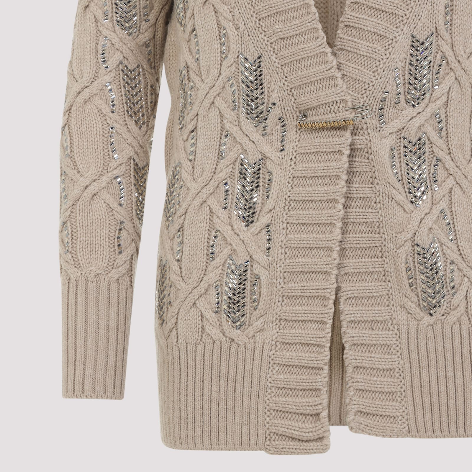 Ermanno Scervino Crystal-embellished Cable-knit Cardigan In Brown