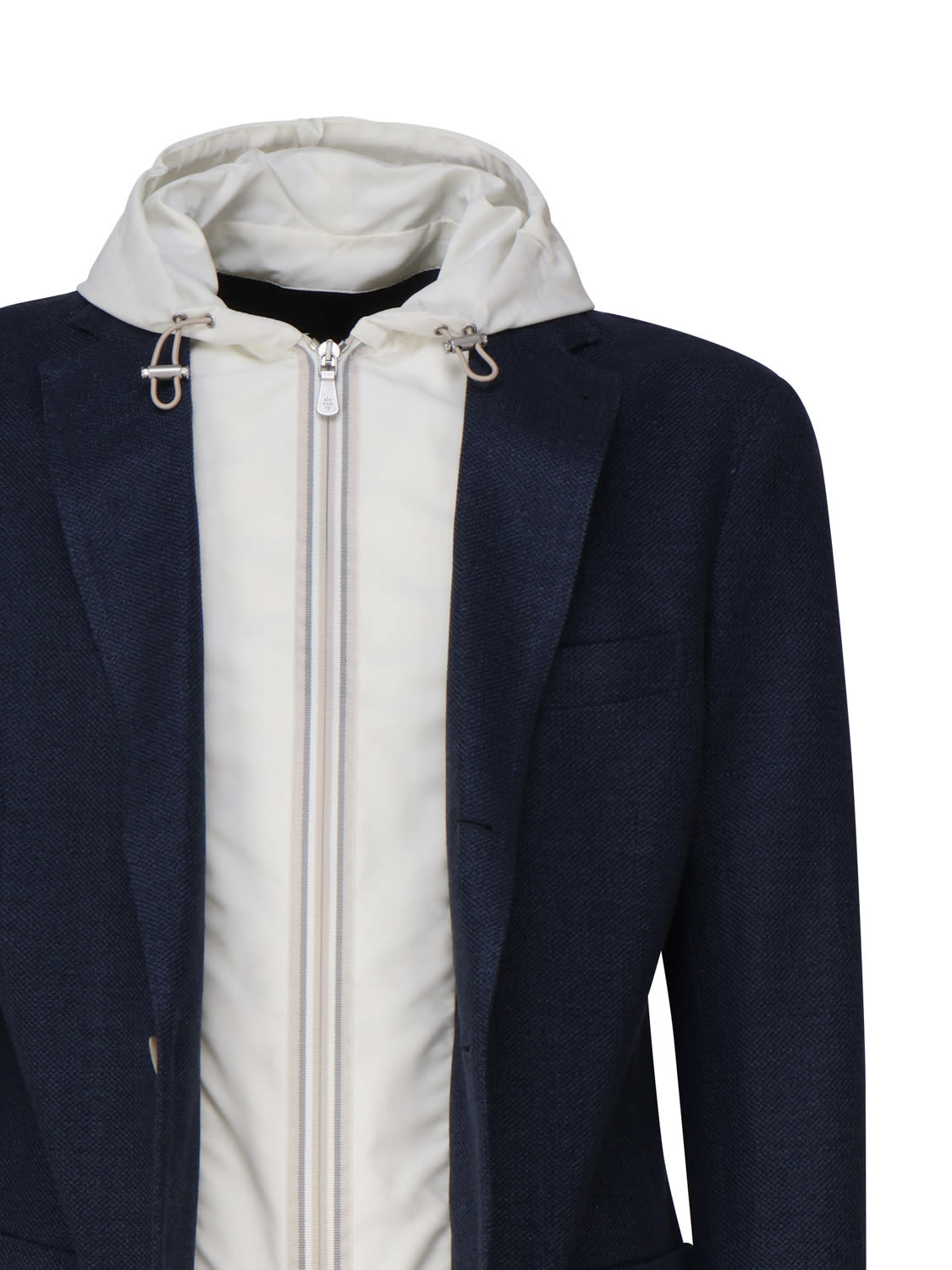 Shop Eleventy Jacket In Linen And Cotton Blend With Hook In Blue, Ivory