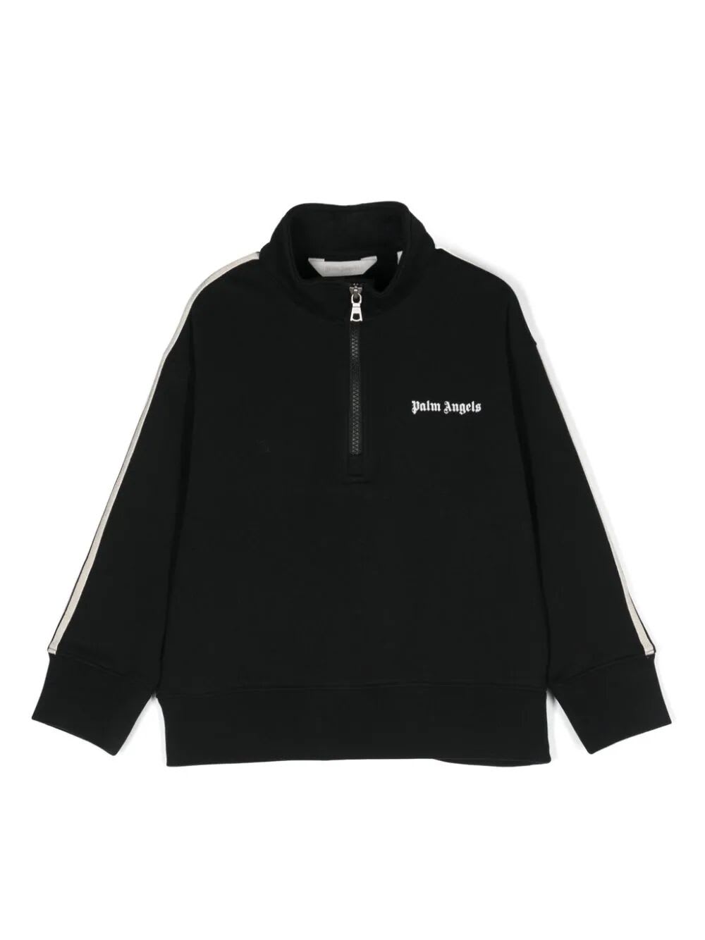 Shop Palm Angels Pa Track Half Zip Crew Neck Sweatshirt In Black White