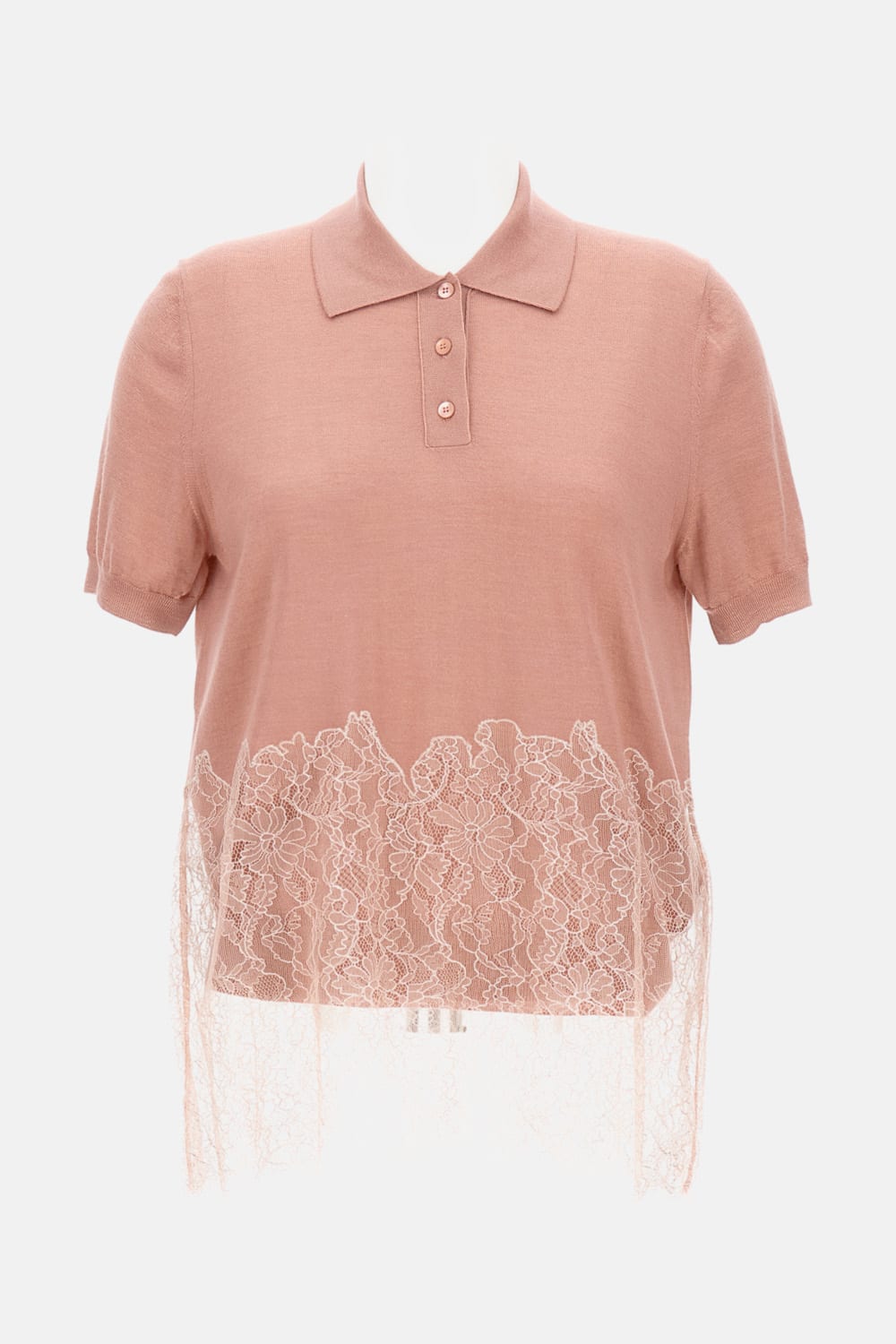 Fendi Lace-insert Polo Top In Pink