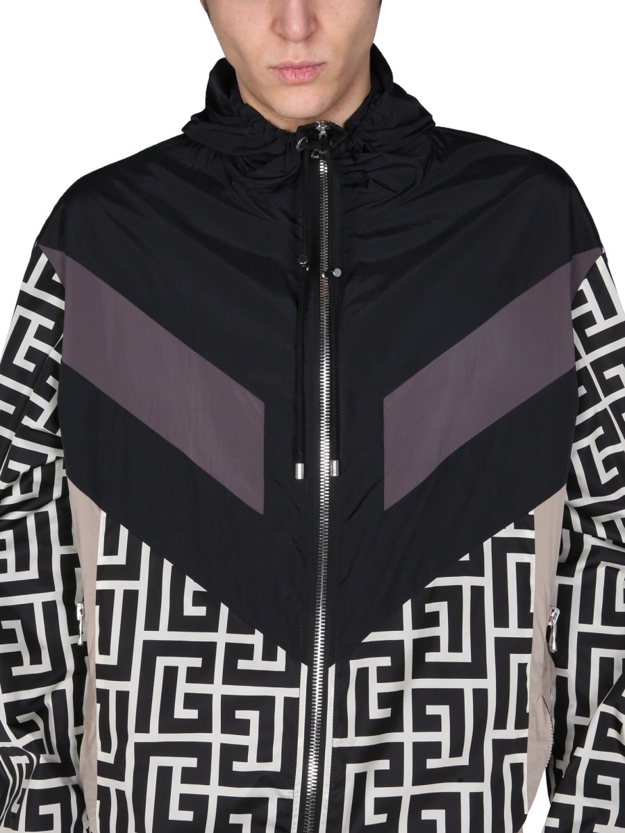 Shop Balmain Jacket With Maxi Monogram Logo Print In Multicolour