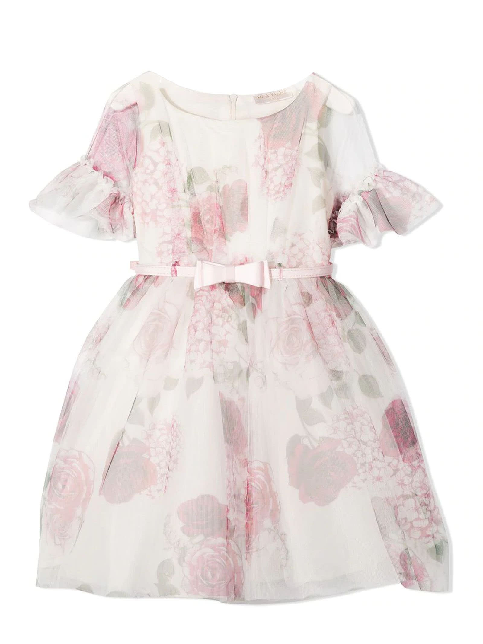 Monnalisa Pink And White Floral Print Dress